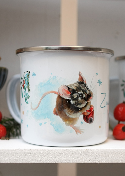 Emailletasse Wintermaus Retro