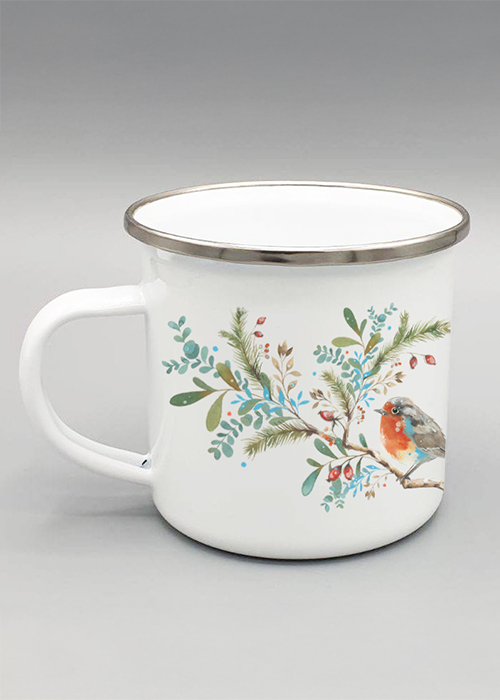 Emailletasse Rotkehlchen Retro