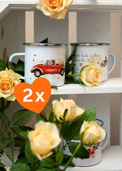 Emailletasse Hochzeit Retro