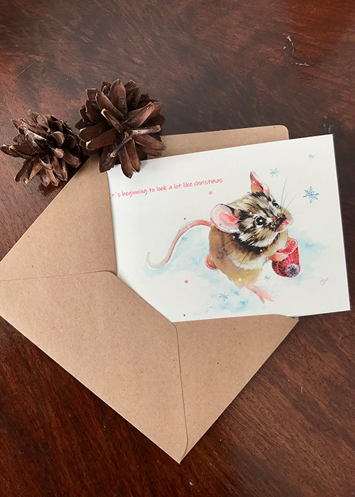 Klappkarte Wintermaus Weiß