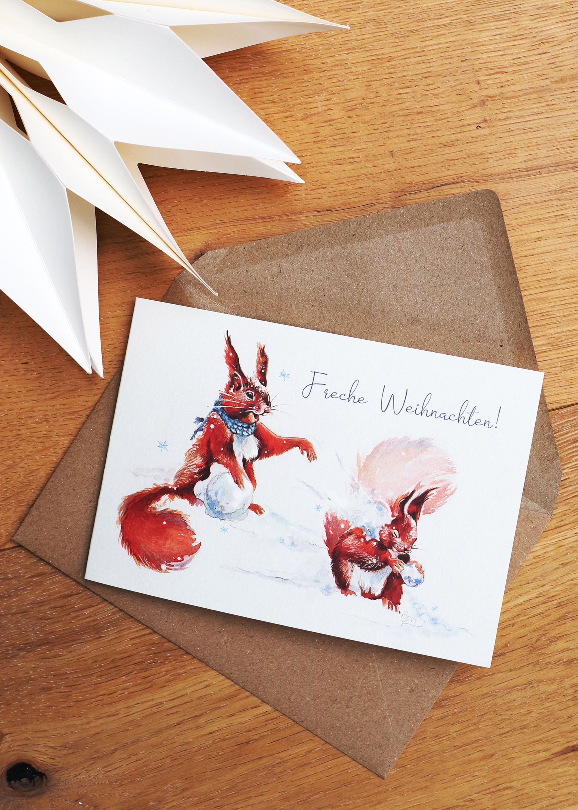 Klappkarte Eichhörnchen Weiß