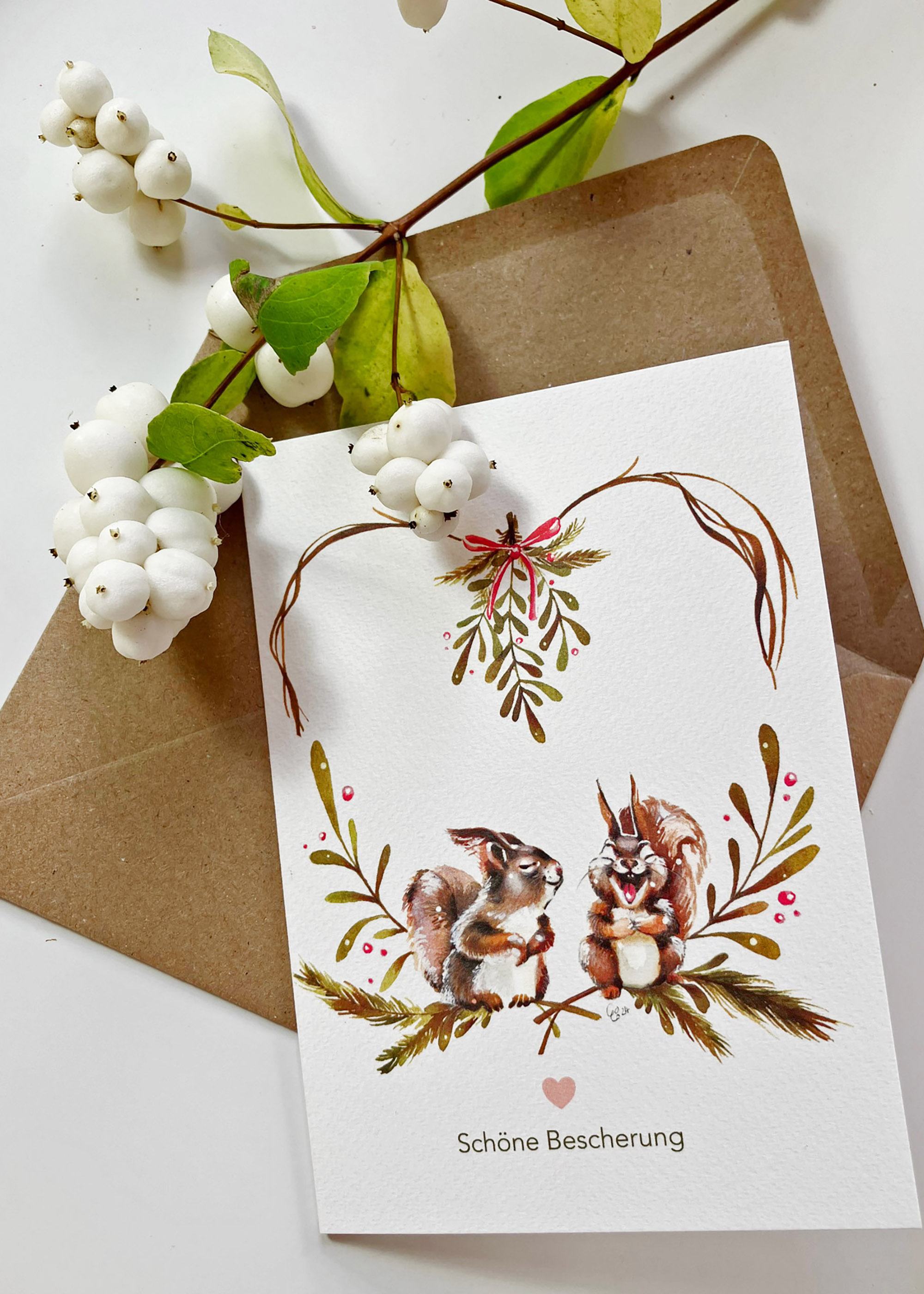 Klappkarte Mistelzweig Weiß