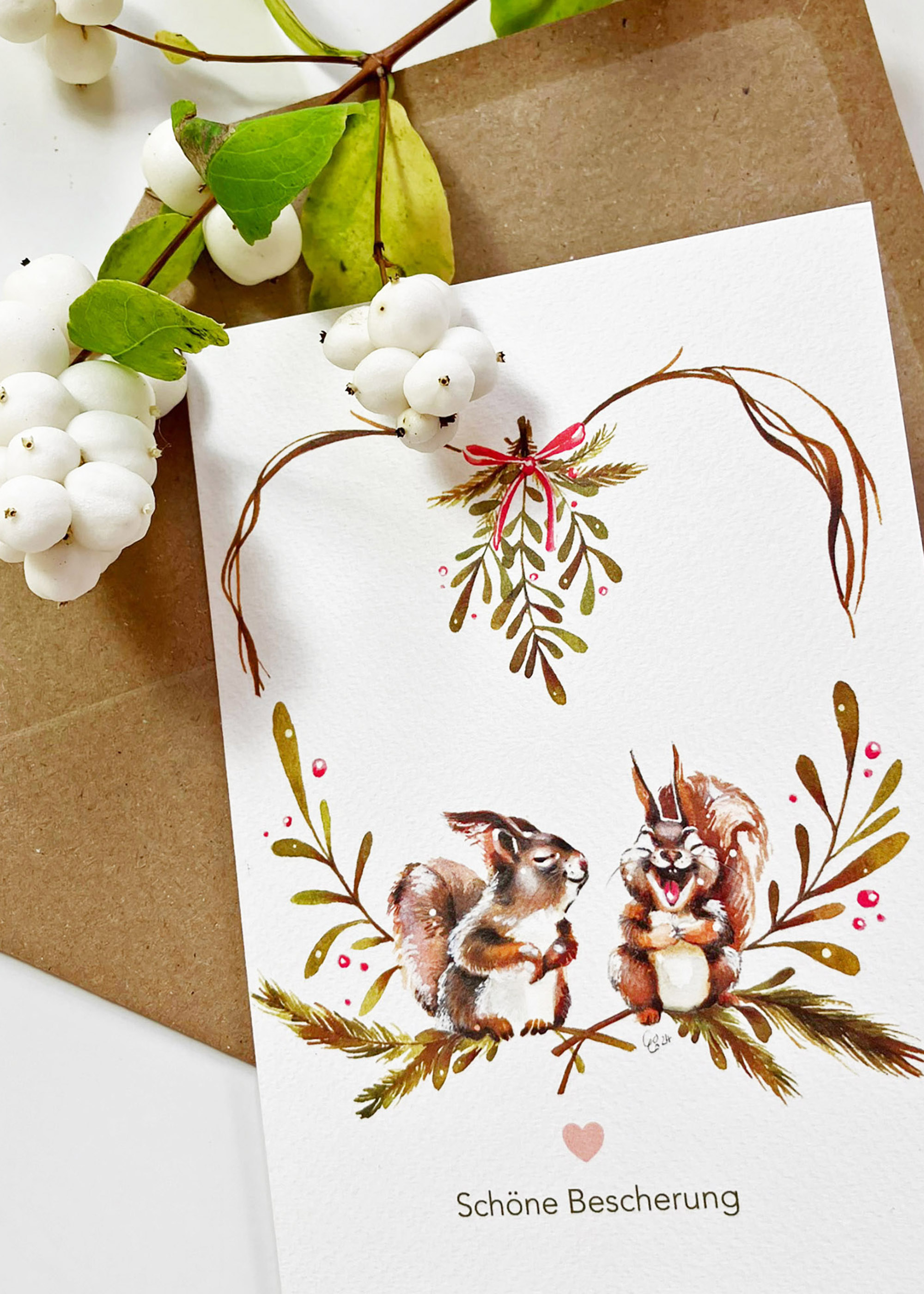 Klappkarte Mistelzweig Weiß