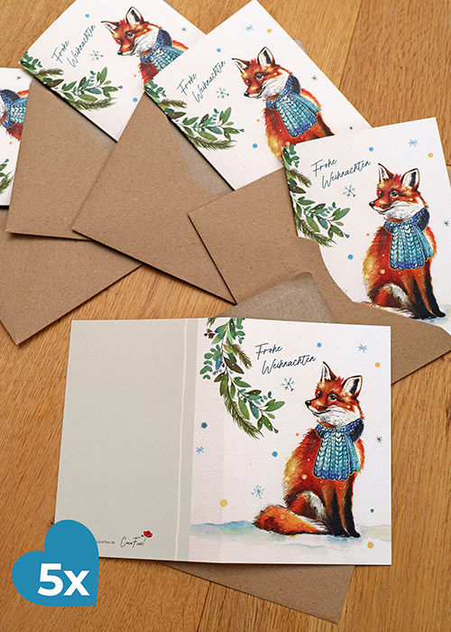 Weihnachtskarte 5-er Pack Fuchs