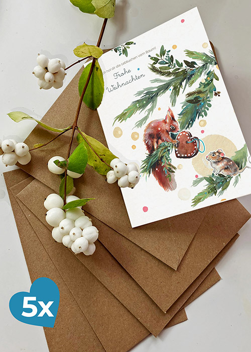 Weihnachtskarte 5-er Pack Lebkuchenherz